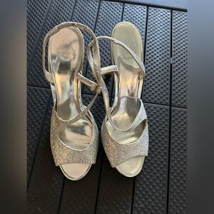 Silver Glitter Open-Toe Dress Heels